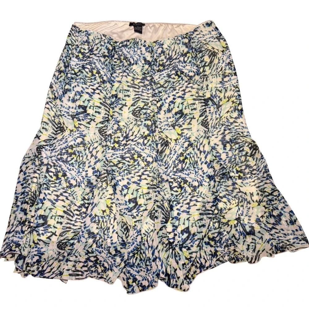 Elementz Women XL Blue Abstract Print Flared Midi Skirt Elastic Waist Chiffon - Picture 2 of 4